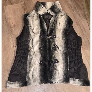 Montanago Womens Sweater Vest Zipper Front Button Accents Black & White Size L